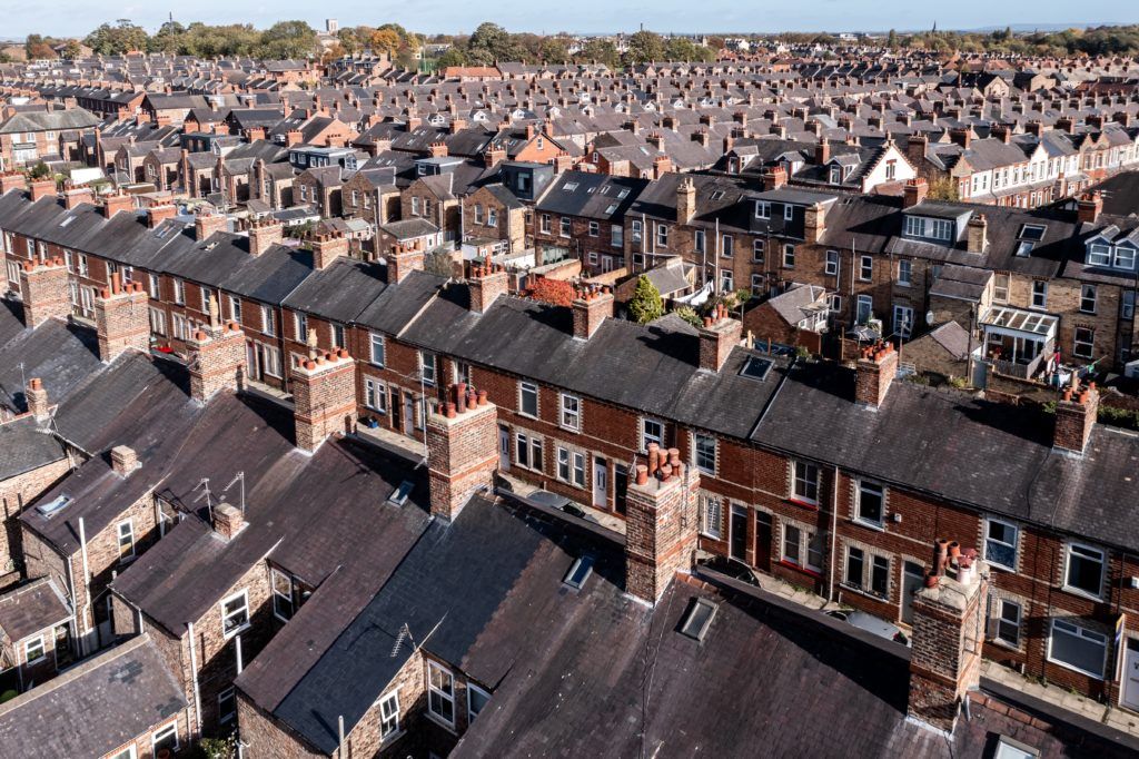 Aerial,View,Of,Old,Terraced,Houses,On,Back,To,Back